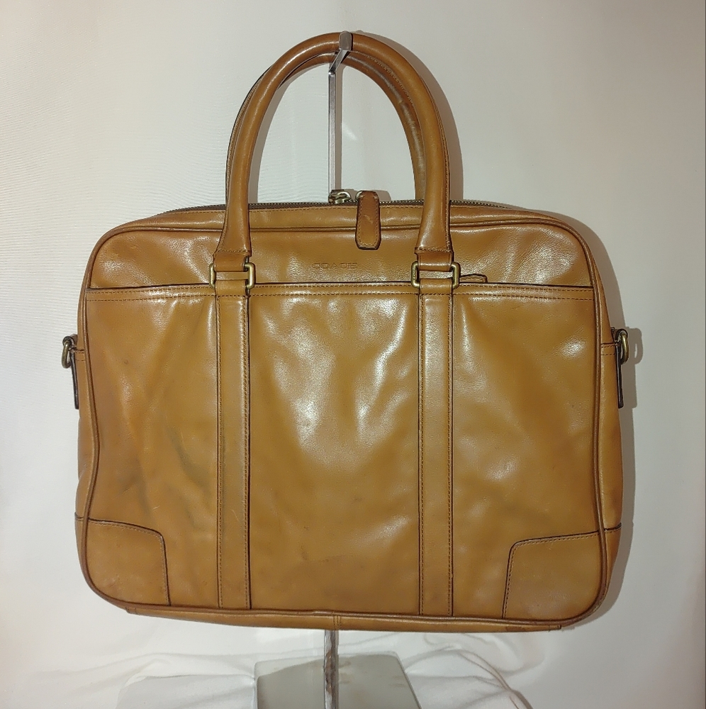 Coach 70901 Slim Briefcase Tote Brown Cognac Leather Bag Bleeker Style Neutral